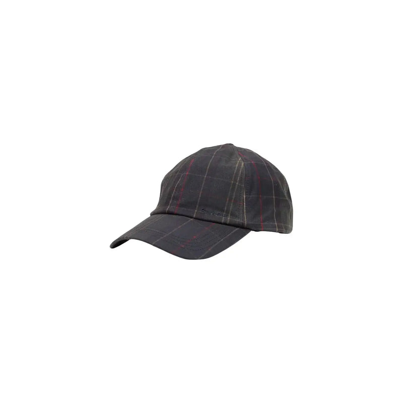 Casquette Barbour Haydon Tartan pour homme, gris foncé avec un discret motif à carreaux rouges et blancs, vue de face