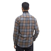 Barbour men shirt long sleeved plaid button up in muted brown gray and black stripes for casual wear