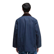Barbour Herrenblazer aus gewachster Baumwolle, marineblaue Feldjacke mit kontrastierendem dunkelbraunem Kragen aus gewachster Baumwolle