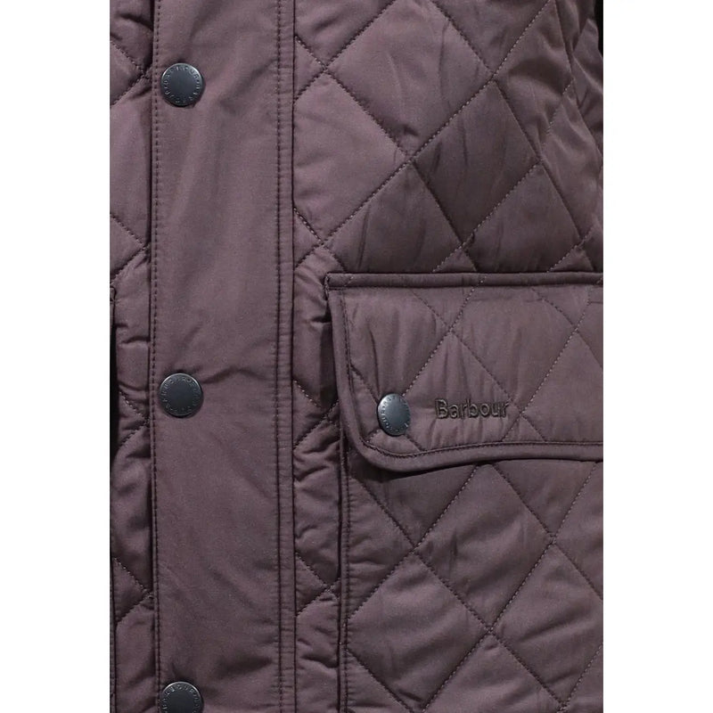 Barbour puffer jacket Lowerdale for men in dark brown with diamond stitch pattern and black buttons front view