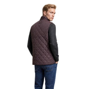 Barbour puffer jacket Lowerdale for men in dark brown with quilted diamond stitching and high collar, front view