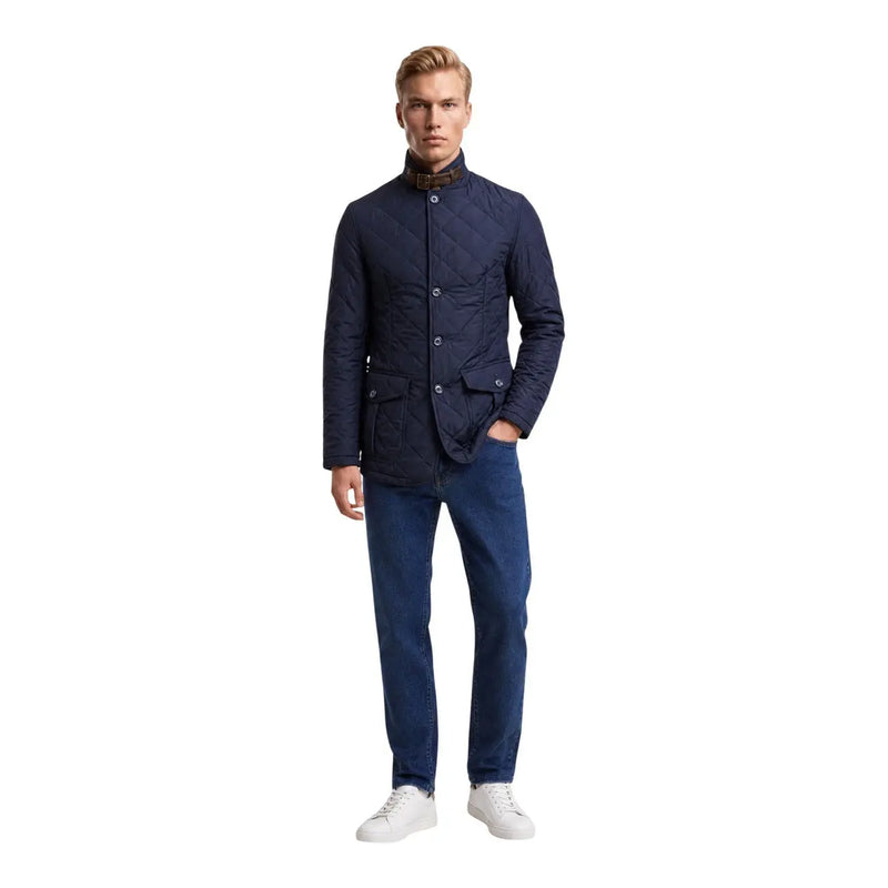 Barbour Steppjacke Lutz für Herren in Marineblau mit Knopfverschluss und zwei Vordertaschen, Vorderansicht
