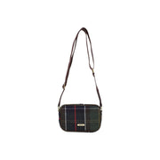 Barbour women green crossbody bag wool blend mini with tartan pattern dark green navy blue red brown leather straps