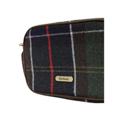 Barbour women green crossbody bag wool blend mini with dark navy green plaid toiletry bag and brown leather trim