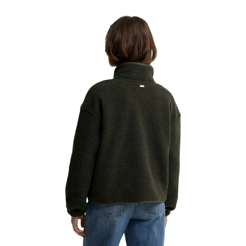 Barbour women green fleece blazer in dark olive with high collar made of soft textured polyester material