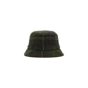 Barbour women green tartan sports hat wool blend featuring dark green plaid with subtle red and beige stripes
