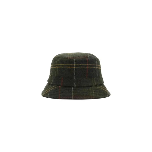Barbour Damen-Sportmütze aus grünem Tartan-Wollmischgewebe mit dunkelgrünem Karomuster und dezenten roten und beigen Streifen