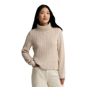 Barbour women wool blend ambleside knitted jumper beige cable knit turtleneck sweater with ribbed cuffs and hem