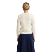 Cream-colored cable-knit wool cotton sweater with ribbed hem and cuffs from Barbour women white ashdown jumper collection
