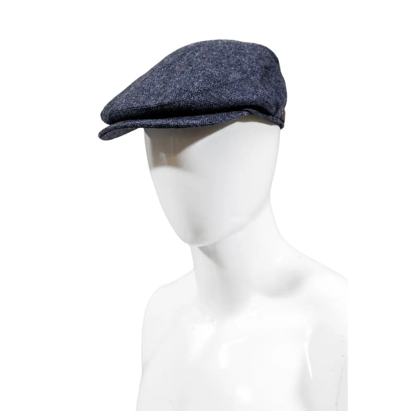 Casquette plate Barbour en laine pour homme, en tweed bleu foncé, avec tissu structuré et visière classique, vue de face