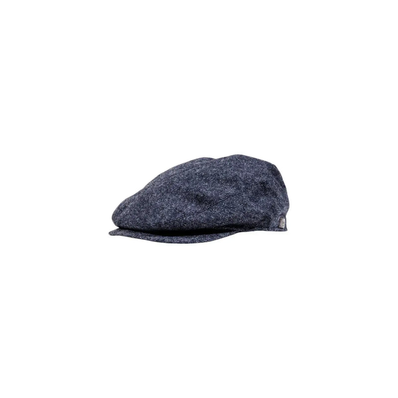 Casquette plate Barbour en laine pour homme, en tweed bleu foncé, avec surface texturée structurée et visière courte (vue de face)