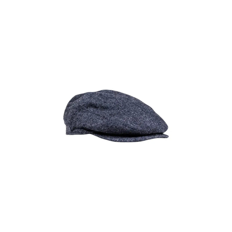 Casquette plate Barbour en laine pour homme, en tweed bleu foncé, à surface texturée et à visière courte, vue de face