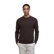 Barbour wool sweater for men in dark brown with embroidered logo on left chest, front view