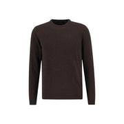 Barbour wool sweater for men in dark brown with fine knit texture and ribbed cuffs and hem, front view