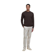 Barbour wool sweater for men in dark brown with crewneck and smooth knit texture, front view