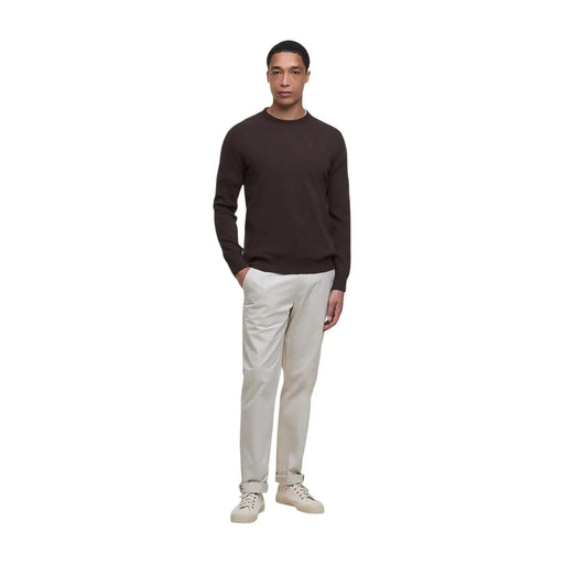 Barbour wool sweater for men in dark brown with crewneck and smooth knit texture, front view