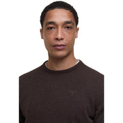 Barbour wool sweater for men in dark brown with textured knit and embroidered logo on chest, front view