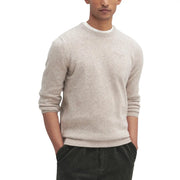 Barbour wool sweater Tisbury for men in heathered beige with ribbed cuffs and hem, front view
