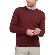 Barbour wool sweater Tisbury for men in maroon with speckled knit and ribbed cuffs front view