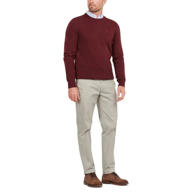 Barbour wool sweater Tisbury for men in maroon with subtle embroidered logo on chest front view