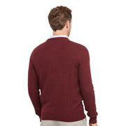 Barbour wool sweater Tisbury for men in maroon with ribbed cuffs and hem, front view