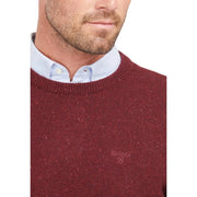 Barbour wool sweater Tisbury for men in maroon with subtle speckled pattern and logo embroidery, front view