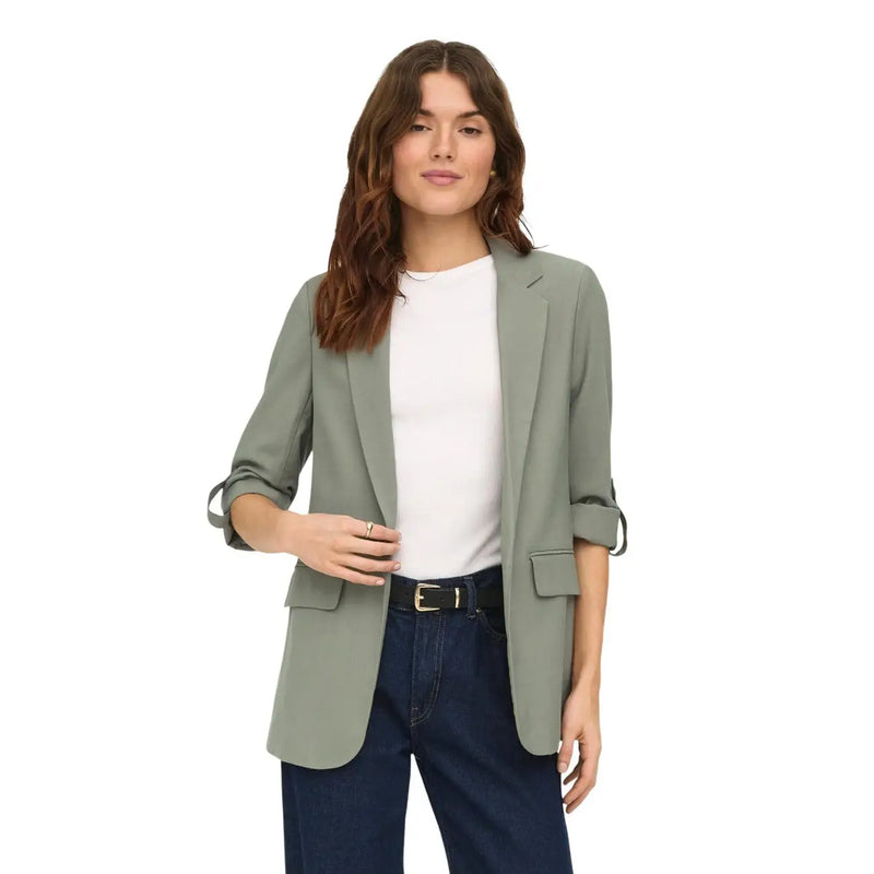 Olive green blazer with rolled-up sleeves and flap pockets, Beige Blazer Suit