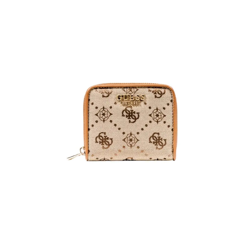 Beige and brown square patterned zippered wallet for women or men