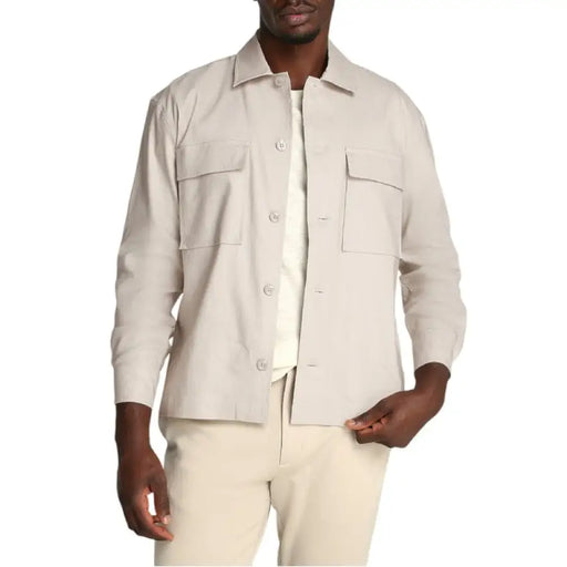 Mens Beige Button-Down Shirt Calvin Klein Spring Mens Beige Button-Down Shirt Calvin Klein Spring