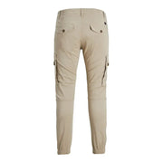 Beige Cotton Jack & Jones men’s cargo trousers with khaki color and elastic cuffs