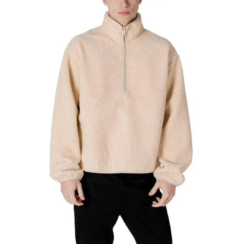 Beige fleece quarter-zip pullover from Calvin Klein Jeans for men