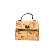 Map-print handbag with top handle and gold-tone clasp from Alviero Martini Prima Classe