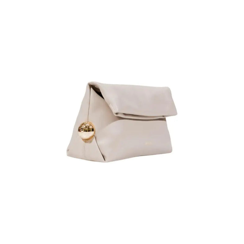 Light beige leather clutch bag with spherical gold-toned charm from Liu Jo Fall Winter collection