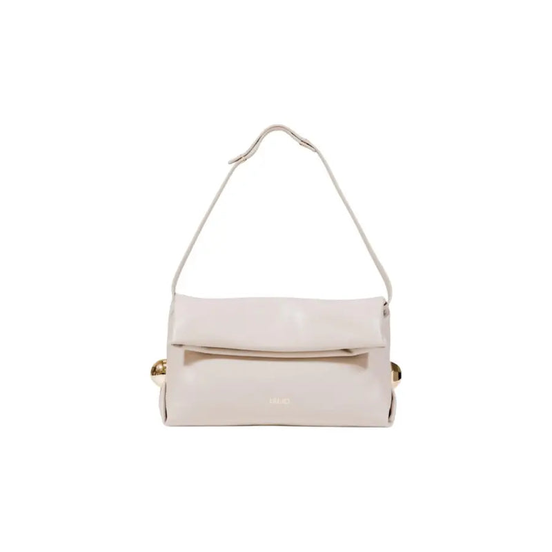 Cream-colored leather shoulder bag with folded flap and gold accents from Liu Jo