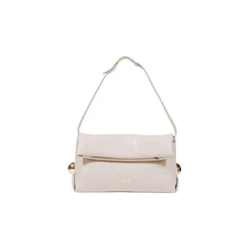 Cream-colored leather shoulder bag with folded flap and gold accents from Liu Jo