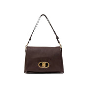 Dark brown leather shoulder bag with gold-tone oval clasp from Beige Liu Jo Handbag collection