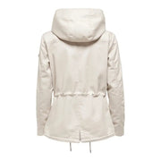Women’s light beige hooded parka jacket with drawstring waist for stylish comfort