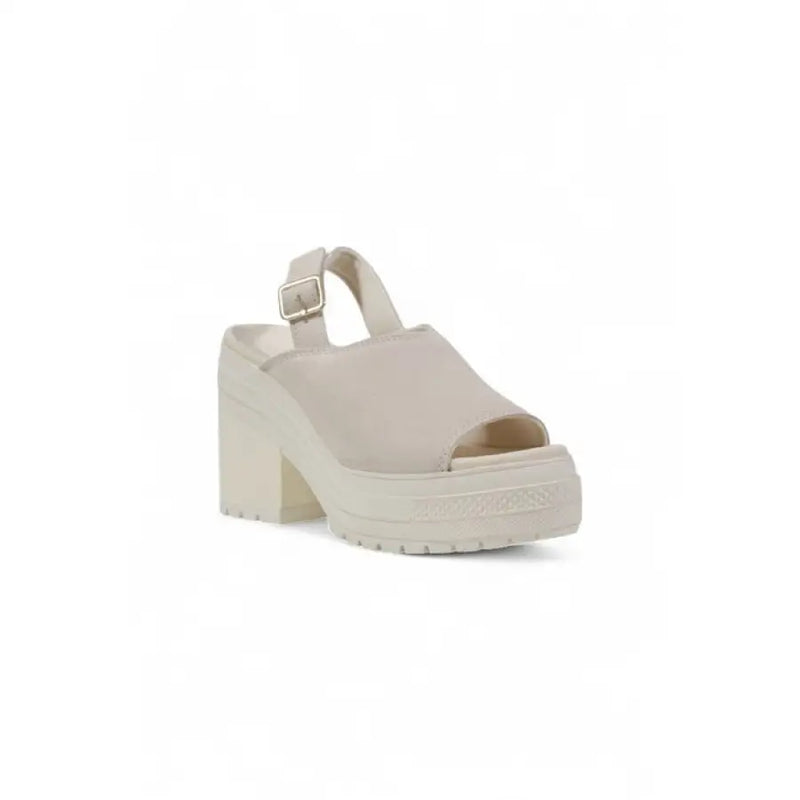 Beige platform sandal with a comfortable block heel for stylish footwear