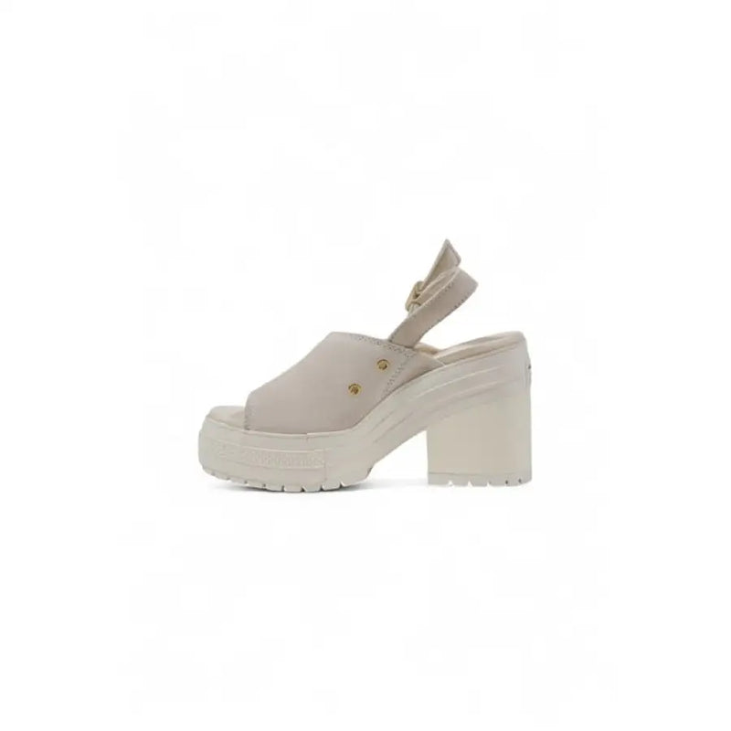 Beige platform sandal with a comfortable block heel for stylish footwear