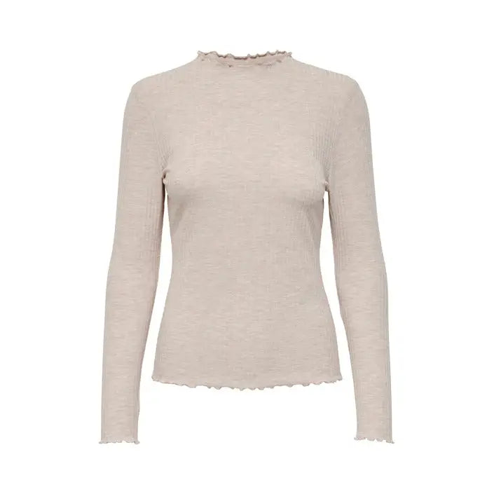 Beige long-sleeved top with scalloped neckline and hem - Only Women Knitwear