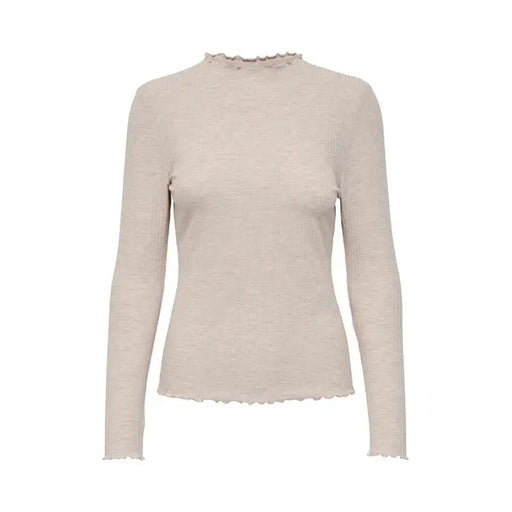 Beige long-sleeved top with scalloped neckline and hem - Only Women Knitwear