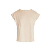 Beige short-sleeved T-shirt with chest pocket displayed as Black Studded T Shirt product