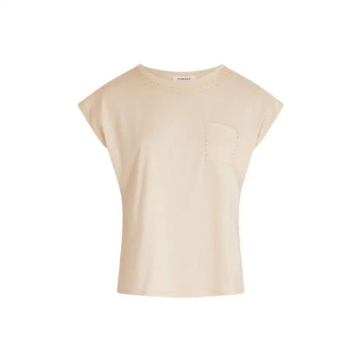 Beige short-sleeved T-shirt with chest pocket displayed as Black Studded T Shirt product
