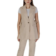Beige sleeveless blazer suit from the Green Sleeveless V-Neck Gilet by B.young