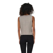 Beige sleeveless V-neck gilet for women, light gray linen, straight hem