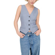 Light blue sleeveless v neck gilet for women with dark buttons