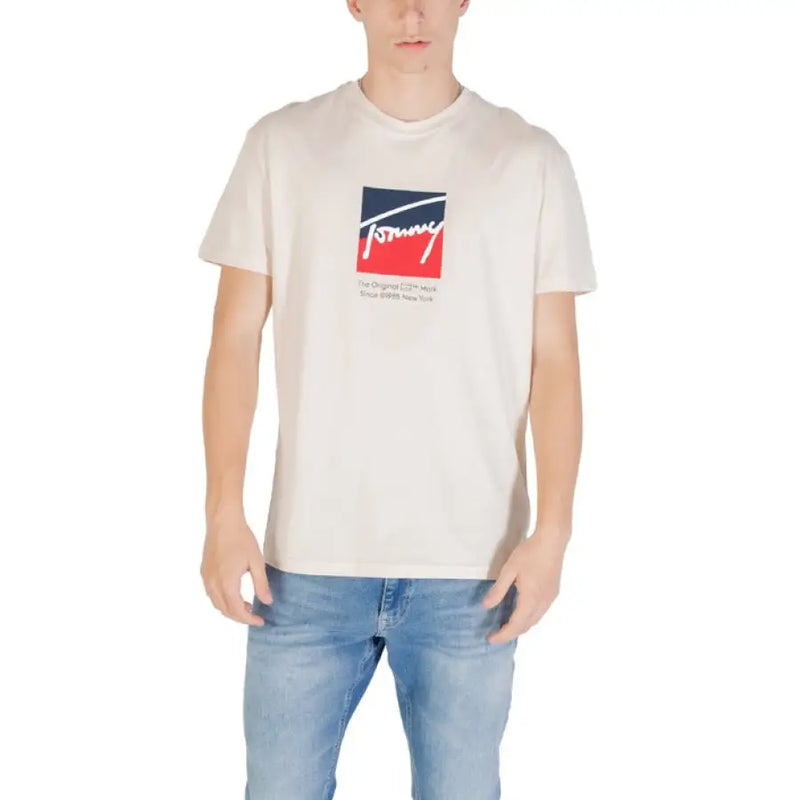 Beige T-shirt with logo from Tommy Hilfiger Navy Blue T Shirt collection