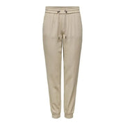 Beige viscose blend trousers with drawstring waistband and elastic cuffs for women