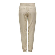 Beige viscose blend jogger trousers with laces, relaxed fit, elastic waist, tapered legs