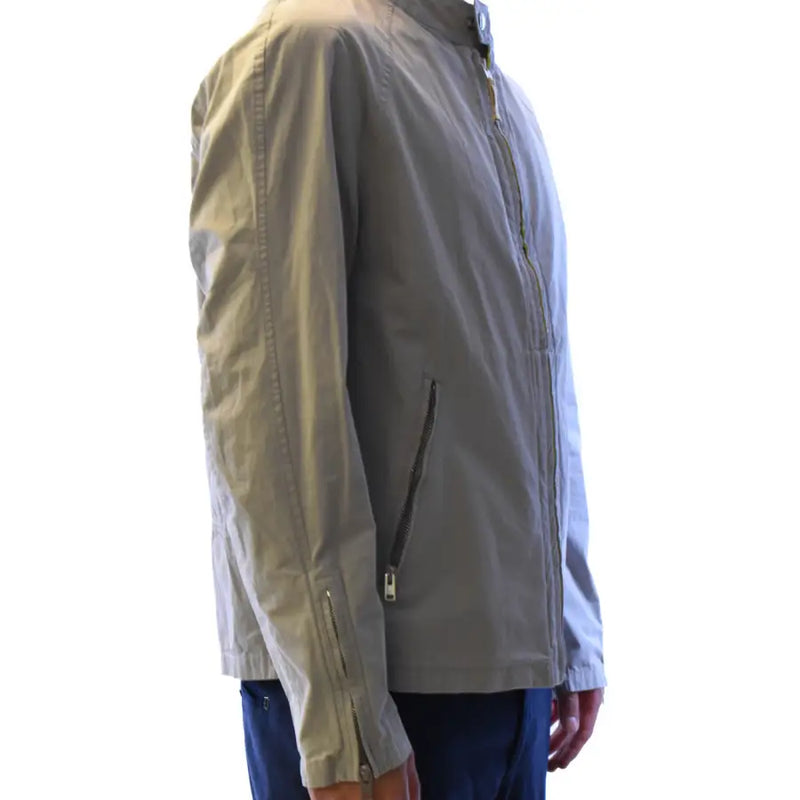 Belstaff men beige lightweight cotton jacket with stand-up collar and front zipper closure for casual wear